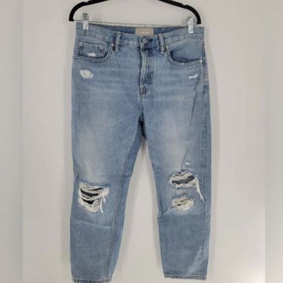 Everlane jeans Size 29 Edition 03 BUTTON FLY DISTRESSED BLUE DENIM Mid Rise - Picture 1 of 6